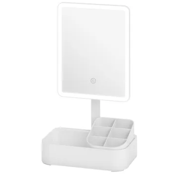 HOMCOM Oglinda Machiaj cu LED-uri, Oglinda Vanity Reincarcabila cu Ecran Touch, 2 Moduri de Iluminare si Rotire 180?, Alb | Aosom Romania imagine