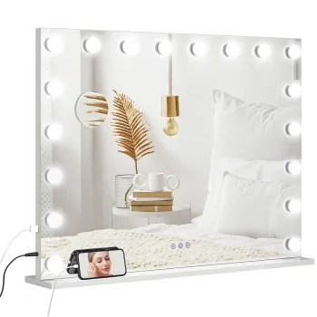 HOMCOM Oglinda machiaj luminoasa LED intensitate reglabila, oglinda de marire port USB, 80 x 62 cm | Aosom Romania imagine