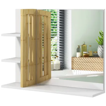 HOMCOM Oglinda Moderna de Baie Suspendata din Lemn cu 4 Rafturi, 45x15x58.5 cm, Alb | Aosom Romania imagine