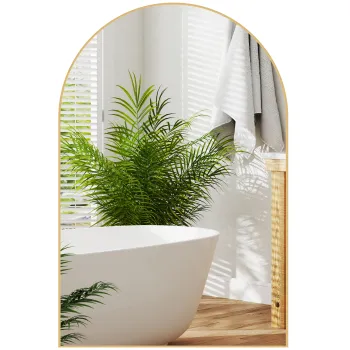 HOMCOM Oglinda murala arcuita oglinda de baie cu cadru din aliaj de aluminiu pentru dormitor living intrare 60 x 90 cm aur | Aosom Romania imagine