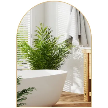 HOMCOM Oglinda murala curbata oglinda de baie cu cadru din aliaj de aluminiu pentru dormitor living intrare 50 x 70 cm aur | Aosom Romania imagine