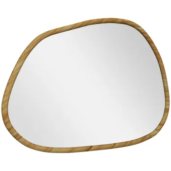 HOMCOM Oglinda Neregulata de Perete, Oglinda Ondulata cu Cadru din Lemn, Oglinda Decorativa pentru Baie, Living, Dormitor, 70x2.1x50 cm, Naturala imagine