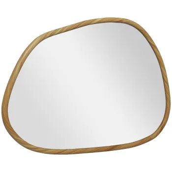 HOMCOM Oglinda Neregulata de Perete, Oglinda Ondulata cu Cadru din Lemn, Oglinda Decorativa pentru Baie, Living, Dormitor, 80x2.1x60 cm, Naturala imagine