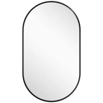 HOMCOM Oglinda Ovala Baie, Oglinda Moderna de Perete cu Rama din Aluminiu si Montaj Vertical sau Orizontal, 40x70 cm, Negru imagine