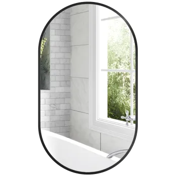 HOMCOM Oglinda ovala murala cu cadru din aluminiu stil minimalist montaj vertical sau orizontal cu 3 carlige 40 x 70 cm negru | Aosom Romania imagine