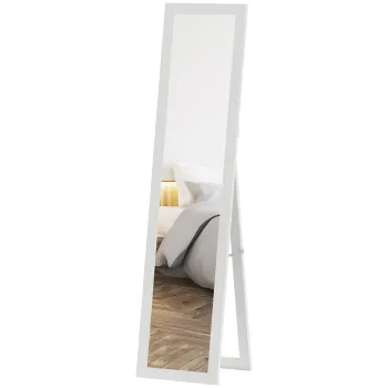 HOMCOM Oglinda pe suport, de perete sau asezat, rectangulara cu cadru din lemn pentru salon camera de dormit, 37 x 155 cm alb | Aosom Romania imagine
