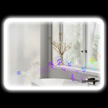 HOMCOM Oglinda pentru baie LED bluetooth 50 x 70 cm comutator tactil lumina reglabila 3 culori anti-abur memorie argintiu | Aosom Romania imagine