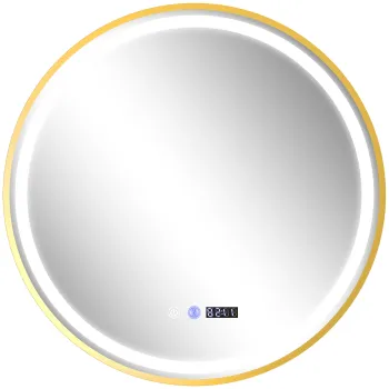 HOMCOM Oglinda rotunda de baie cu lumini LED, oglinda de baie cu functie anti-aburire, operare tactila, display | Aosom Romania imagine