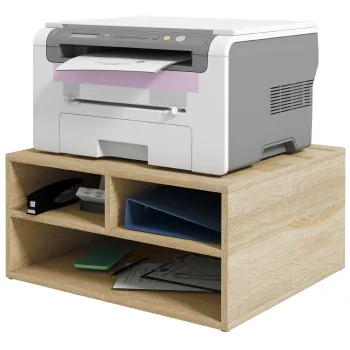 HOMCOM Organizator birou aspect lemn cu 3 compartimente, suport imprimanta dim. 47L x 40l x 22,5H cm | Aosom Romania imagine