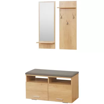 HOMCOM Organizator Modern 3 in 1 pentru Holul de la Intrare cu Dulap de Depozitare a Pantofilor, Cuier de Hol, Oglinda, Natural | AOSOM RO imagine