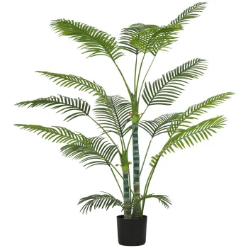 HOMCOM Palma artificiala cu 16 frunze de plastic, planta artificiala rezistenta la UV cu ghiveci de plastic, pentru interior si exterior, Verde | Aosom Romania imagine