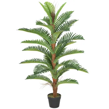 HOMCOM Palmier artificial 120 cm cu 24 frunze din PEVA, planta decorativa cu ghiveci din plastic, verde | Aosom Romania imagine