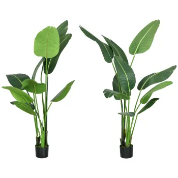 HOMCOM Palmierul Calatorilor Artificial de 5 metri Cu Ghiveci, Planta Artificiala, Pentru Decorarea Camerei De Zi, Biroului De Acasa imagine