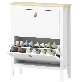 HOMCOM Pantofar cu 2 Sertare Rabatabile pentru 14 Perechi de Pantofi si Rafturi Reglabile, 80x24x95.5 cm, Alb | Aosom Romania imagine