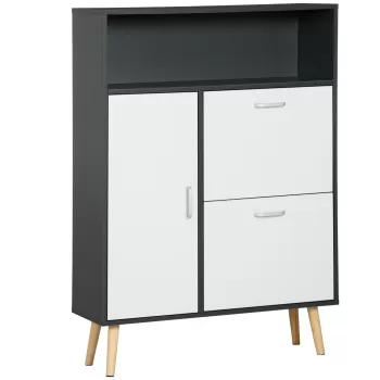 HOMCOM Pantofar cu 2 usi rabatabile, polita deschisa si dulap cu 2 niveluri, gri, alb imagine