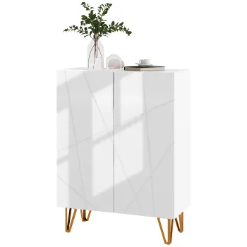 HOMCOM Pantofar Ingust cu Balamale cu Inchidere Lenta si Rafturi Reglabile, 95x72x31,5 cm, Alb | Aosom Romania imagine