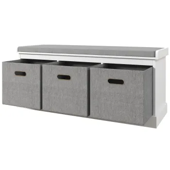 HOMCOM Pantofar tip Bancuta cu 3 Sertare si Sezut din Lemn, 105x35x47 cm, Alb | Aosom Romania imagine