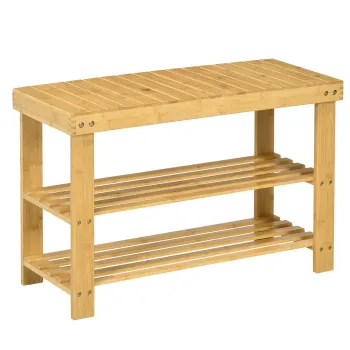 HOMCOM Pantofar tip Bancuta pentru Hol cu 3 Niveluri, 70x28x45 cm, Lemn natural | Aosom Romania imagine
