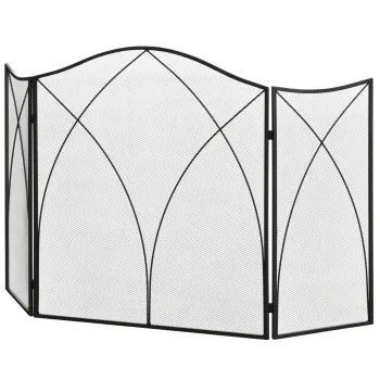 HOMCOM Parascantei pentru Semineu din 3 Parti Pliabil cu Decoratiuni, Paravan de Protectie din Metal, 126x2x76 cm, Negru | Aosom Romania imagine