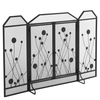 HOMCOM Paravan antiscantei pentru semineu, pliabil, usa magnetica, din metal otel, negru, 125 x 80cm imagine
