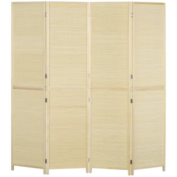 HOMCOM Paravan Interior Pliabil cu 4 Usi, Separator de Camera din Ratan Bambus, 180x1,6x180 cm, Culoarea Lemnului imagine