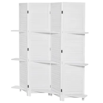 HOMCOM Paravent interior 4 Panouri 160L x 170H cm 3 rafturi Pliabile separator de camera Usi pliante Lemn de Paulownia Alb | Aosom Romania imagine