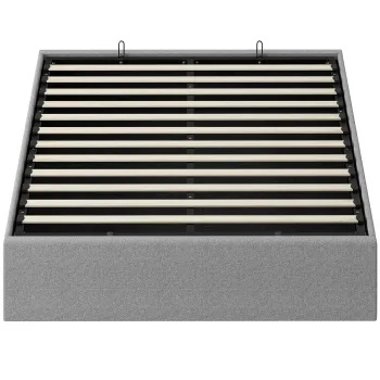 HOMCOM Pat cu spatiu de depozitare 140 x 190 cm, cadru pat dublu tapitat, somier cu lamele din lemn, depozitare ascunsa, fara zgomot, gri | Aosom Romania imagine