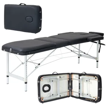 HOMCOM Pat de Masaj Pliabil cu Inaltime Reglabila, Pat Profesional pentru Masaj din Aluminiu, 215x60x61-84 cm, Negru | Aosom Romania imagine
