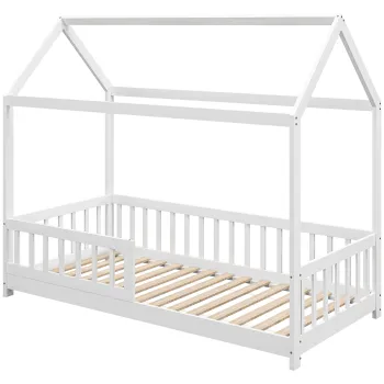 HOMCOM Pat Montessori pentru Copii in Forma de Casuta cu 15 Sipci si Bariere de Protectie, 96x195x165 cm, Alb | Aosom Romania imagine