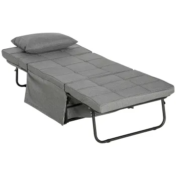 HOMCOM Pat Pliabil Multifunctional 4 in 1, Sezlong cu Economie de Spatiu, cu Spatar Rabatabil pe 5 Niveluri, 188x75x38 cm, Gri imagine