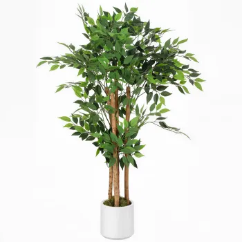 HOMCOM Planta Artificiala Banian 120 cm, cu Trunchi din Lemn Masiv si Ghiveci pentru Interior, Verde | Aosom Romania imagine