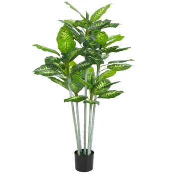 HOMCOM Planta artificiala Calathea inaltime 150 cm ghiveci din ciment 53 frunze - interior | Aosom Romania imagine