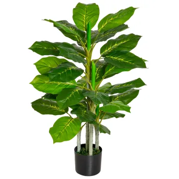 HOMCOM Planta Artificiala cu 33 de Frunze pentru Uz Interior si Exterior cu Ghiveci, Planta Falsa in PEVA, PE si Ciment, 95 cm, Verde imagine