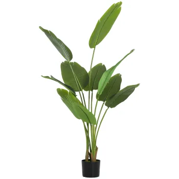 HOMCOM Planta Artificiala de 160 cm cu 10 Frunze din PEVA Verde cu Ghiveci, O16.5x13.5 cm | Aosom Romania imagine