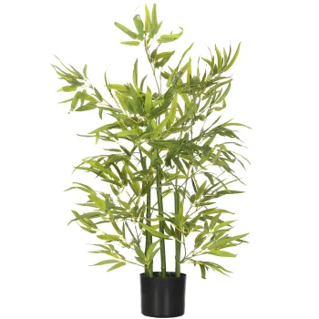 HOMCOM Planta Artificiala de Bambus Inalta de 90 cm cu 504 Frunze din PEVA si PP Verde cu Ghiveci de Ciment O15x12.5 cm | Aosom Romania imagine