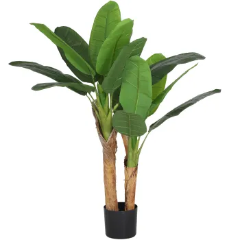 HOMCOM Planta Artificiala de Bananier cu Ghiveci, 2 Trunchiuri si 15 Frunze, O17x120 cm, Verde | Aosom Romania imagine