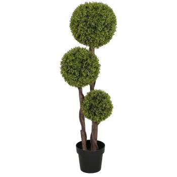 HOMCOM Planta Artificiala de Buxus cu 3 Sfere, Ghiveci Inclus si Baza Intarita, O19,5x115 cm, Verde | Aosom Romania imagine