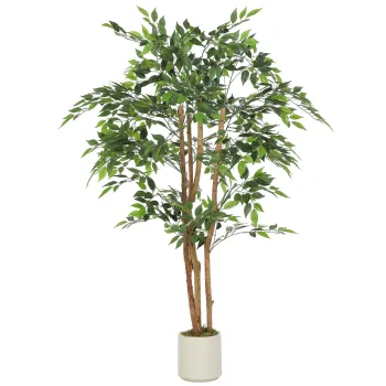 HOMCOM Planta artificiala de interior 150 cm banian copac artificial, ghiveci din plastic si trunchi din lemn masiv, verde | Aosom Romania imagine