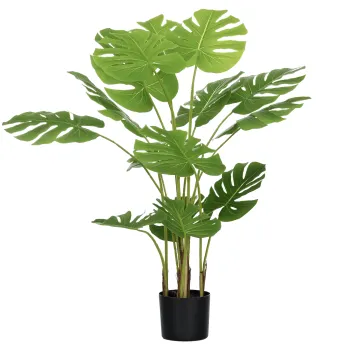 HOMCOM Planta Artificiala Realistica Monstera Deliciosa, 1 Ghiveci Suplimentar si Pamant de Ciment, 17,5 cm x 17,5 cm x 120 cm, Verde | Aosom Romania imagine