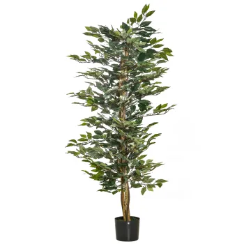 HOMCOM Planta Ficus Falsa, Planta Inalta de 150cm, Planta Artificiala Decorativa pentru Interior si Exterior, O17x14.5 cm, Verde imagine