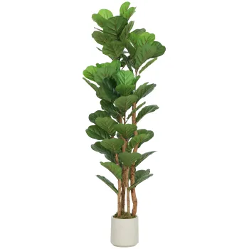 HOMCOM Plante artificiala de interior 150 cm Ficus lyrata arbore artificial cu ghiveci din plastic si trunchi din lemn masiv, verde | Aosom Romania imagine