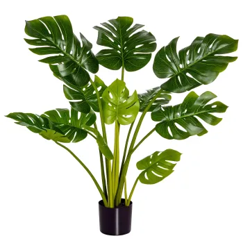 HOMCOM plante artificiale 110 cm Monstera artificiala plante de interior si exterior in ghiveci copac artificial planta decorativa planta de birou ghiveci din plastic pentru interior si exterior | Aosom Romania imagine