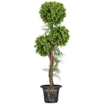 HOMCOM Plante Artificiale Arbore Artificial 3 Bile de Buxus cu Ghiveci de Ciment, Interior si Exterior, Inaltime 115 cm | Aosom Romania imagine