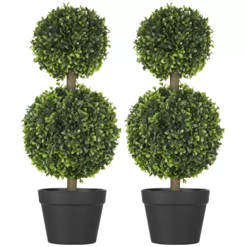 HOMCOM Plante artificiale decorative buxus taiat sferic in ghiveci, plante artificiale pentru decor de interior si exterior, 60 cm | AOSOM RO imagine
