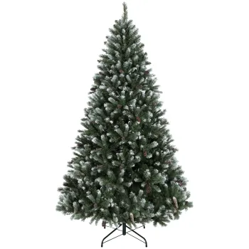 HOMCOM Pom de Craciun Artificial 210 cm cu 1140 Varfuri Efect Zapada 75 Conuri si Baza Metalica Pliabila Verde si Alb | Aosom Romania imagine