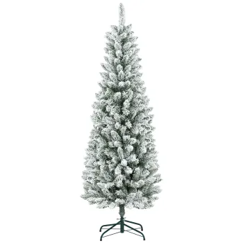 HOMCOM Pom de Craciun Artificial Acoperit cu Zapada, Pom de Craciun Ingust cu Baza Pliabila, O65x180 cm, Verde | Aosom Romania imagine
