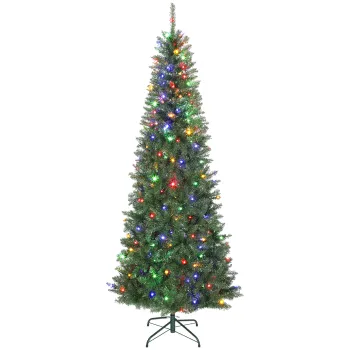 HOMCOM Pom de Craciun Artificial de 210 cm cu Lumini Incorporate Albe si Colorate in 9 Moduri si 1273 Ramuri Ignifuge, Brad de Craciun Realist si Des cu Baza Metalica Pliabila pentru Acasa | Aosom Romania imagine