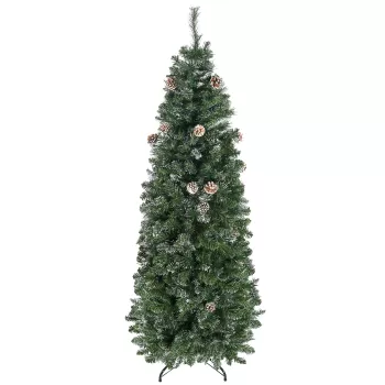 HOMCOM Pom de Craciun Artificial Inalt de 6 ft Tip Creion cu 618 Ramuri Scufundate In Zapada, Deschidere Automata, Baza de Otel, Verde imagine