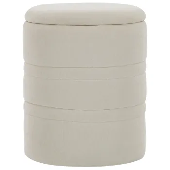 HOMCOM Pouf de depozitare din chenille cu capac, taburet rotund pentru living si dormitor, bej | Aosom Romania imagine