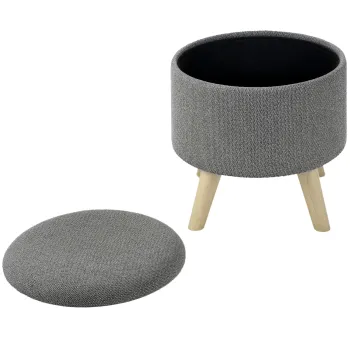 HOMCOM Pouf rotund picior de odihna taburet cu depozitare picioare din lemn design modern gri | Aosom Romania imagine